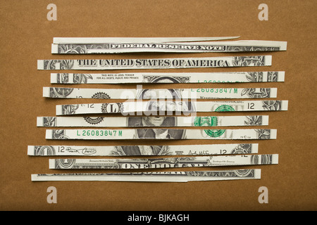 Detailed view of shredded US dollar bill Stock Photo