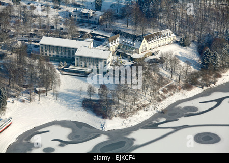 Aerial photo, Hennesee Lake in the snow in winter, Meschede, North Rhine-Westphalia, Germany, Europe Stock Photo