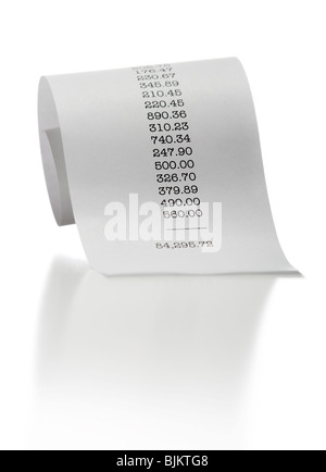 Adding machine tape closeup Stock Photo