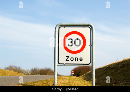 Speed limit 30 zone sign. Stock Photo