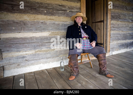 Reenactor of the 7th Tennessee Cavalry, Company C during a gathering at Parkers Crossroads, Tennessee. Stock Photo