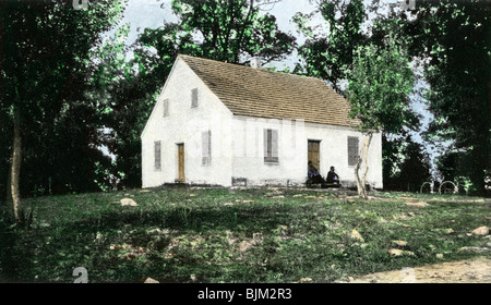 Old Dunker church on the Antietam battlefield. Hand-colored halftone of a photograph taken after the war Stock Photo