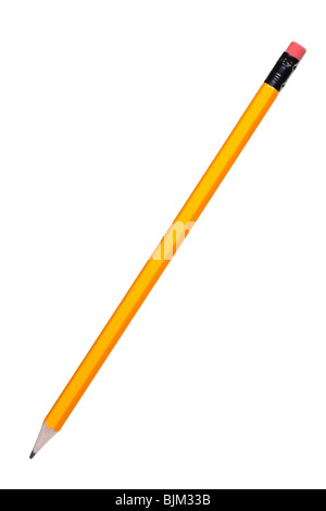 Yellow HB pencil with eraser isolated on a white background. Stock Photo