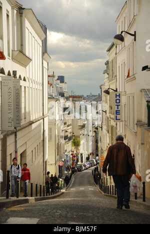 view down Rue Houdon, Montmartre Paris France Stock Photo