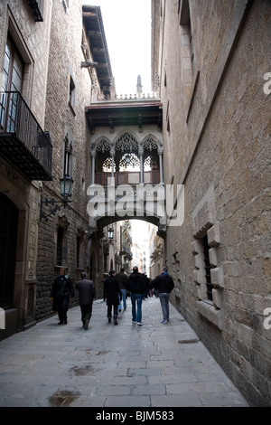 Medieval architecture in Barri Gòtic - on Ancient city walk Stock Photo