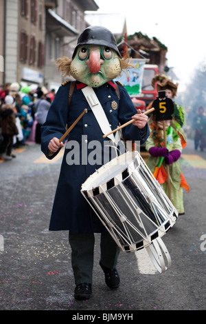 Basler drummer during the carnival procession in Malters, Lucerne, Switzerland, Europe Stock Photo