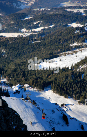 Red Cable cars route Mount Pilatus Swiss mountains scenery mountainous ranges northernmost area Swiss Alps Switzerland Stock Photo