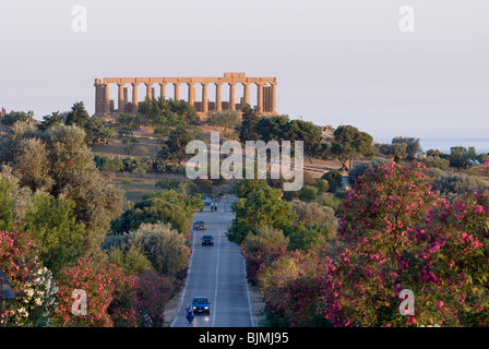 Italy, Sicily, Agrigento, Valle dei Templi, street and Hera Temple Stock Photo