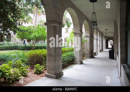 St. Augustine, FL - Jan 2009 - Portico around courtyard and garden at historic Alcazar Hotel in St. Augustine, Florida Stock Photo