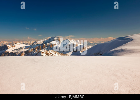 View towards Sichelkamm Mountain in winter, Toggenburg, Churfirsten, Switzerland, Europe Stock Photo