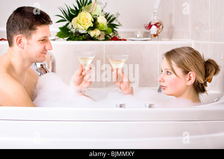 Young couple in the bathtub Stock Photo