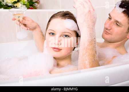 Young couple in the bathtub Stock Photo