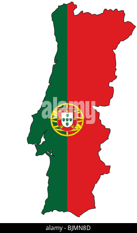 Portugal flag map. Country outline with national flag Stock Photo - Alamy