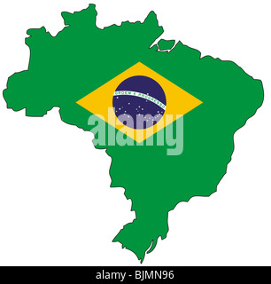 Brazil flag map. Country outline with national flag Stock Photo - Alamy