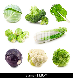 set of cabbages isolated on white Stock Photo