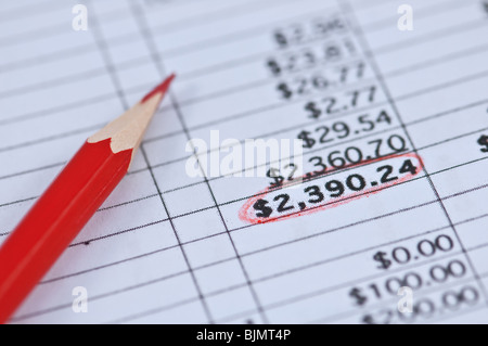 red pencil and financial document Stock Photo