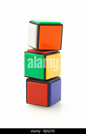 Colorful building cubes stacked on white background Stock Photo