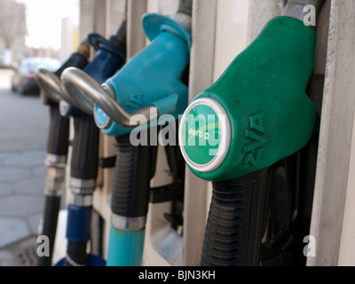 Detail of petrol pumps at BP filling station in the Netherlands Stock Photo