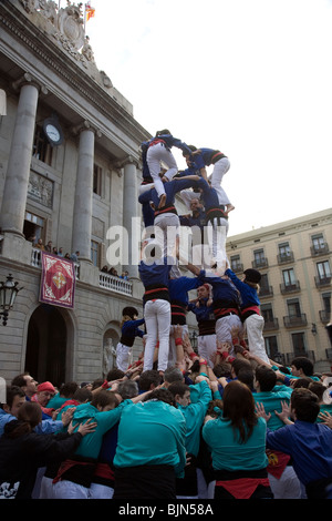 Castellers on Plaça de Sant Jaume , Barcelona Stock Photo