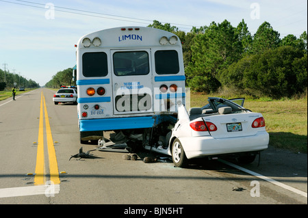 Fatal Automobile accident resulting in one death from distraction by using cell phone for texting Stock Photo