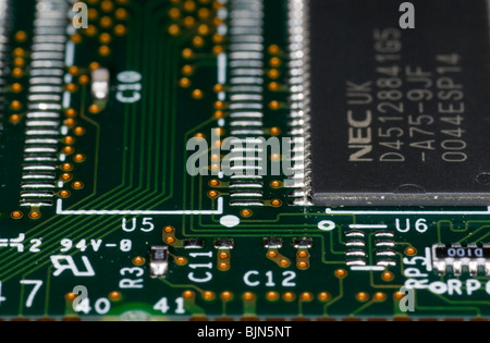 close up photograph of computer RAM memory chips Stock Photo