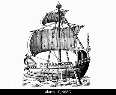 transport / transportation, navigation, ancient world, warships, Roman galley (Liburna), engraving after ancient image, galleys, historic, historical, ship, ships, rowboat, rowing boat, rowboats, sailing, warship, Rome, clipping, cut out, cut-out, cut-outs, ancient world, Stock Photo