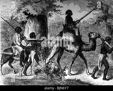 slavery, Africa, slave transport at the Upper Nile, wood engraving, before 1870, Stock Photo
