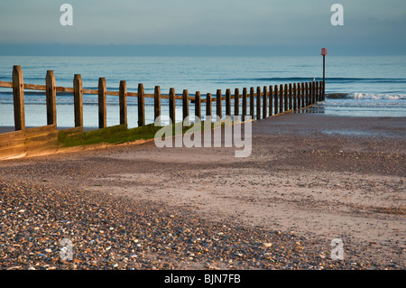 November 9th 2009. Dawlish Warren, Devon, England. Beach scene with groins on the beach going into the sea at Dawlish Warren Stock Photo