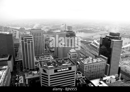 Downtown Cincinnati as viewed from major tower in town. Ohio, USA Stock Photo