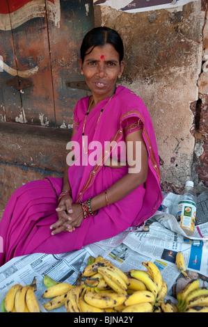 Local Woman selling Bananas, Verem, Goa, India Stock Photo