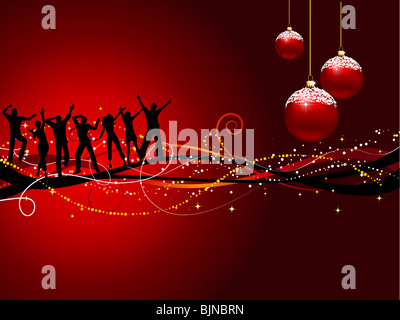 Silhouettes of people dancing on a Christmas background Stock Photo