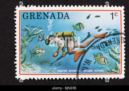 Postage stamp from Grenada depicting scuba diving. Stock Photo