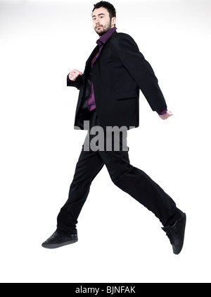 strange man attitude man on isolated white background jumping Stock Photo