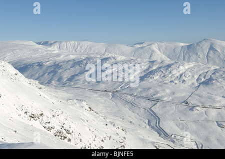 Kirkstone Pass with Ill Bell, Froswick and Thornthwaite Crag in the background from Snarker Pike, Lake District Stock Photo