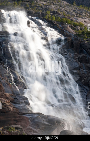 Langfossen is a waterfall located in the municipality of Etne in western Norway. Stock Photo