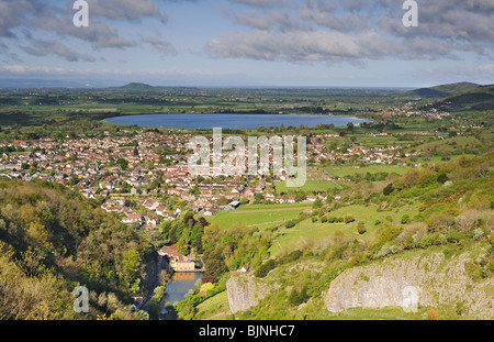 View of Cheddar village and Axbridge reservoir, Somerset, UK Stock Photo