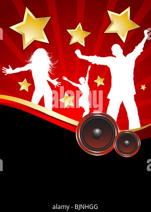Party background with silhouettes of people dancing Stock Photo