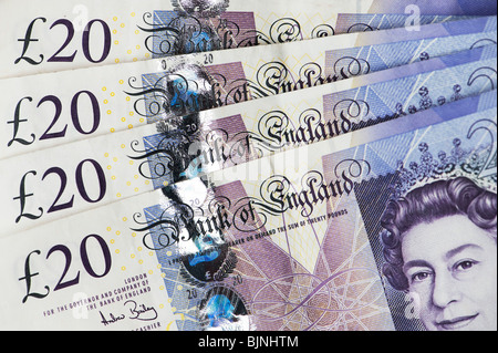 A fan spread of English Twenty pound notes Stock Photo