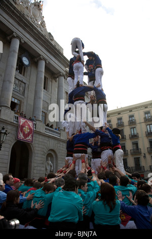 Castellers on Plaça de Sant Jaume , Barcelona Stock Photo