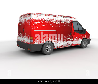 3D Render of a Christmas Delivery Van Isolated on White Stock Photo