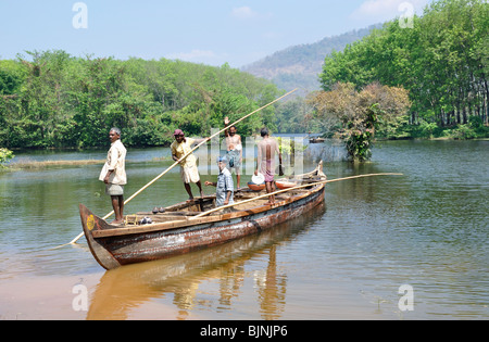 Working Boatmen near Thattekkad Bird Sanctury in Kerala, India Stock Photo