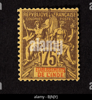 Postage stamp from French India depicting Navigation and Commerce (allegory). Stock Photo