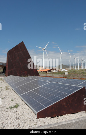 A photovoltaic panel on one of the houses at the newly inaugurated bioclimatic village at the Instituto Tecnológico y de Energía Stock Photo