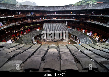 A view of a Tulou building from the inside. Stock Photo