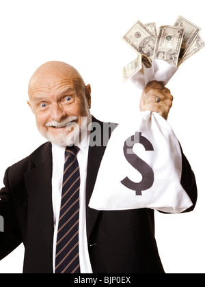 Portrait of businessman holding money bag Stock Photo - Alamy