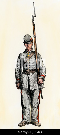 Confederate infantryman, American Civil War. Hand-colored woodcut Stock Photo