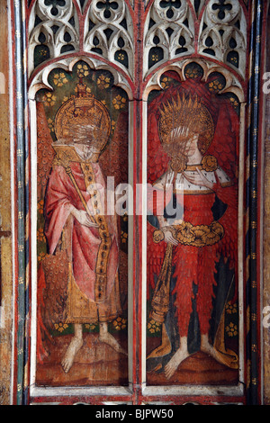 Painted Rood Screen depicting Orders of Angels, Dominions and Seraphim, St Michael and All Angels Church, Barton Turf, Norfolk Stock Photo