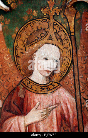 Painted Rood Screen depicting an Angel, St Michael and All Angels Church, Barton Turf, Norfolk Stock Photo