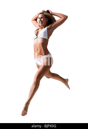 Female swimmer jumping Stock Photo