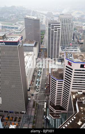 Downtown Cincinnati as viewed from major tower in town. Ohio, USA Stock Photo